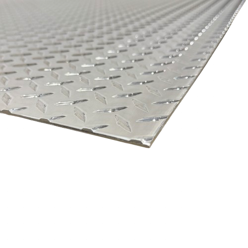 Metallic diamond plate panel on a white background