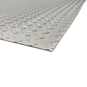 Metallic diamond plate panel on a white background