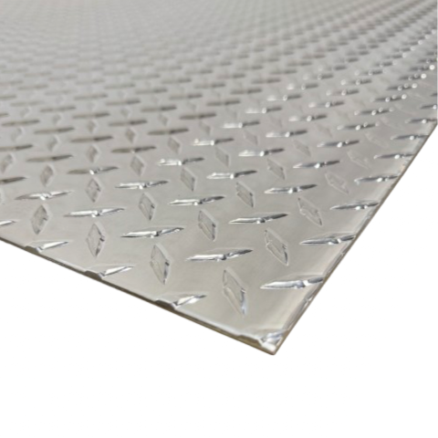 Diamond plate metal sheet on a white background