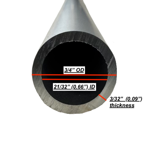3/4" Round Aluminum Tube, 3/32" thick Wall, Anodized 6063-T5 | 24" Long