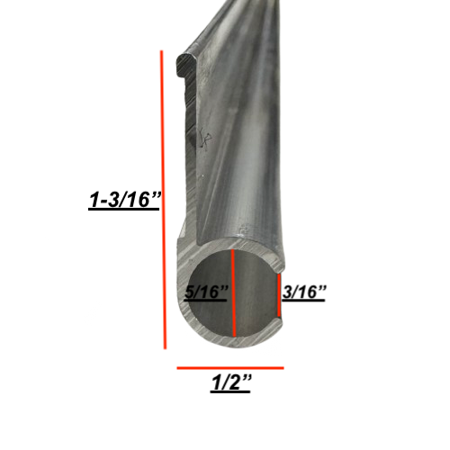 92" Aluminum Awning Keder Rail Round Insert Trim 1.188" Wide, 5/16" Inside | Mill Finish