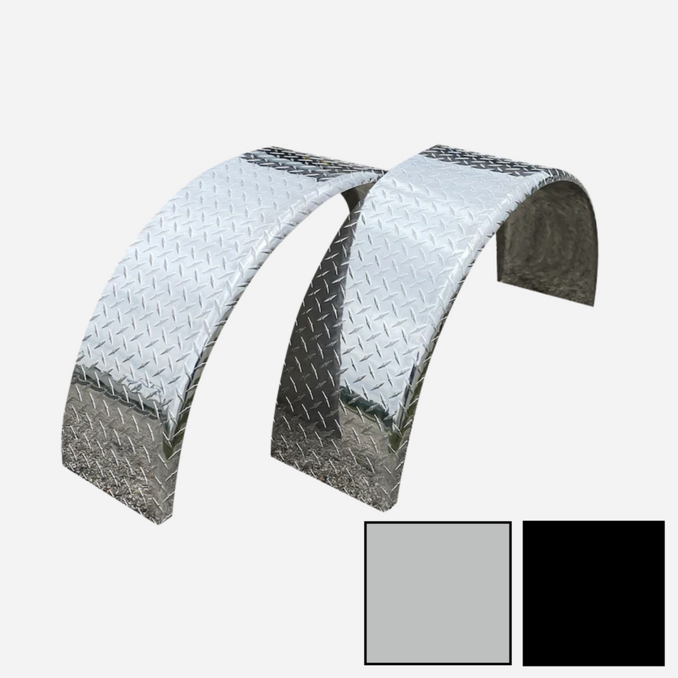 Diamond Plate Round Aluminum Trailer Fender - 10" x 18" x 36" | Polished or Black