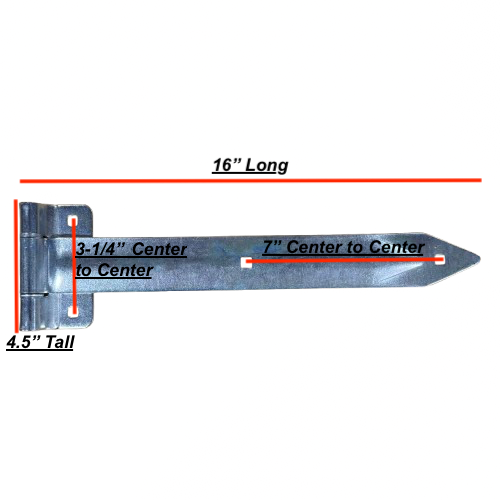 16" T Strap Hinge for Cargo Enclosed Trailer, Straight, Steel | Square Mount