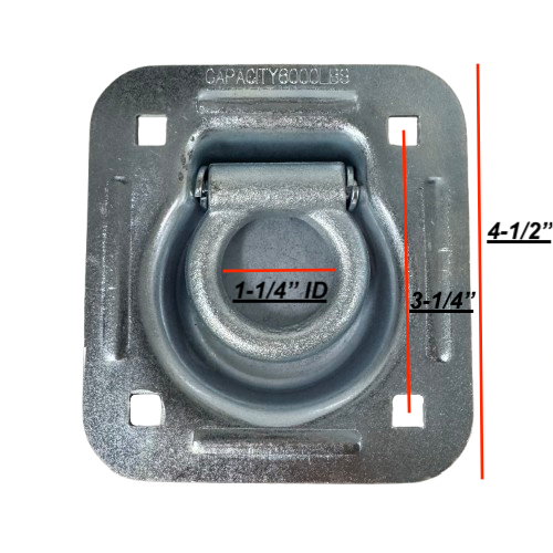 4-1/2" Tie Down Mount Flip Up Square Mount, 1-1/4" ID Ring | 6,000 lbs Capacity