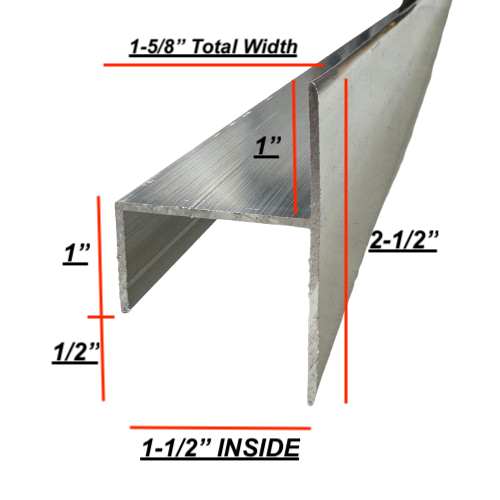 H-Channel 93" Aluminum Trim 2.5" x 1 5/8" Cargo Trailer Door Trim, Chair Rail