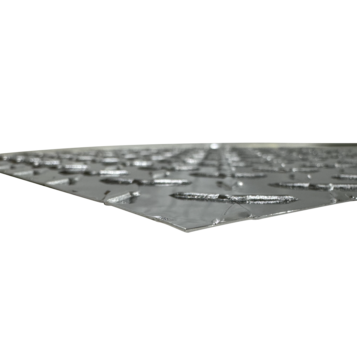 Close-up of 48x96 polished aluminum diamond plate sheet, .025 inch thick